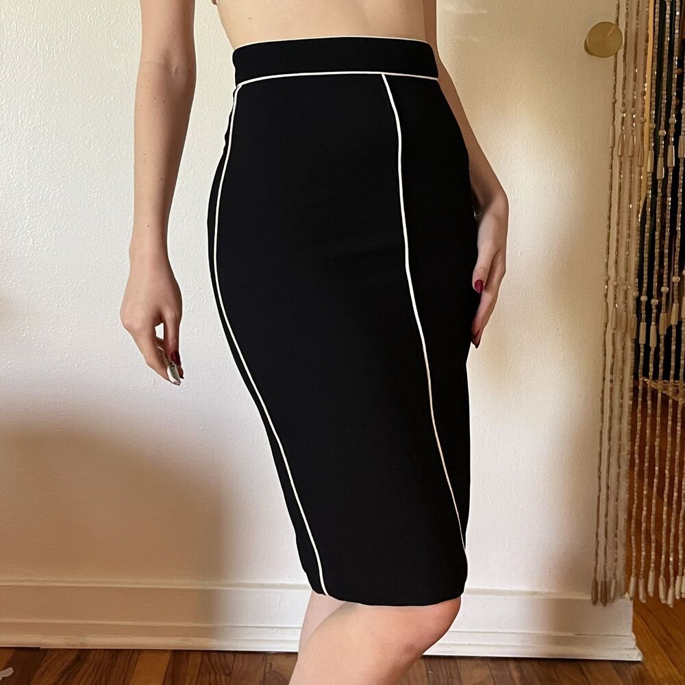Zara Basic Navy Blue White Stripe Pencil Skirt Size S Nautical Office Siren